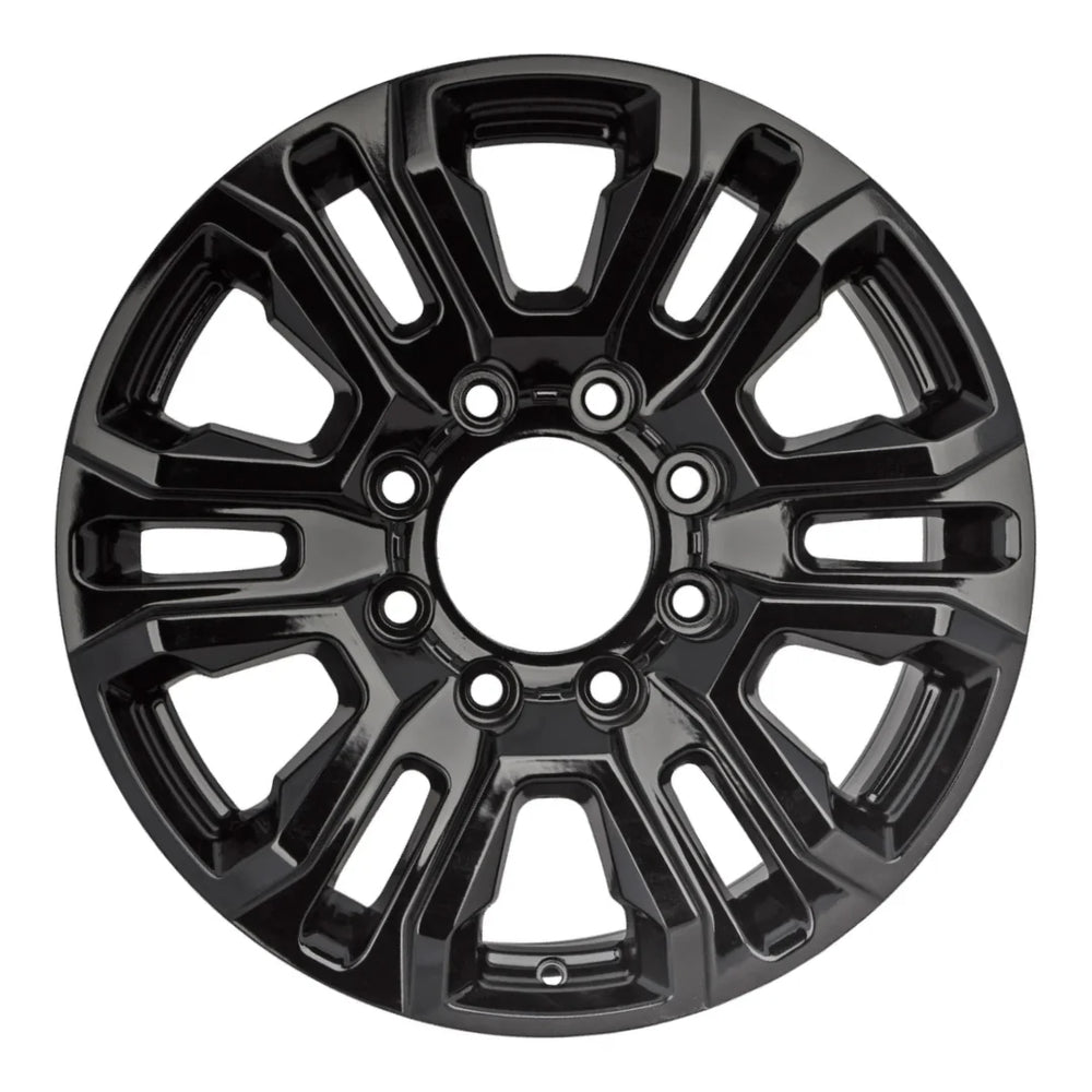 Front view of the 20" 2021-2023 Black GMC Sierra 2500 3500 wheel replacement ALY14026U45N replica rim 84742708