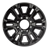 Front view of the 20" 2021-2023 Black GMC Sierra 2500 3500 wheel replacement ALY14026U45N replica rim 84742708