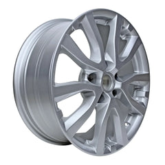 Angle view of a 17x7 Silver Nissan Rogue replica wheel replacement 62746U20 part 403006fl2a