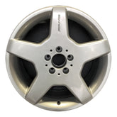 Front view of an 18x9-inch Mercedes ML550 AMG rim 65248. 2000-2003 Silver OEMwheels.forsale A1294011802