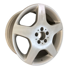 Angle view of an 18x9-inch Mercedes ML550 rim 65248. 2000-2003 AMG Silver OEMwheels.forsale A1294011802
