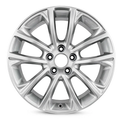 17-inch Jeep Cherokee OEM wheel ALY09201U15. Sparkle Silver rim front view on a white background