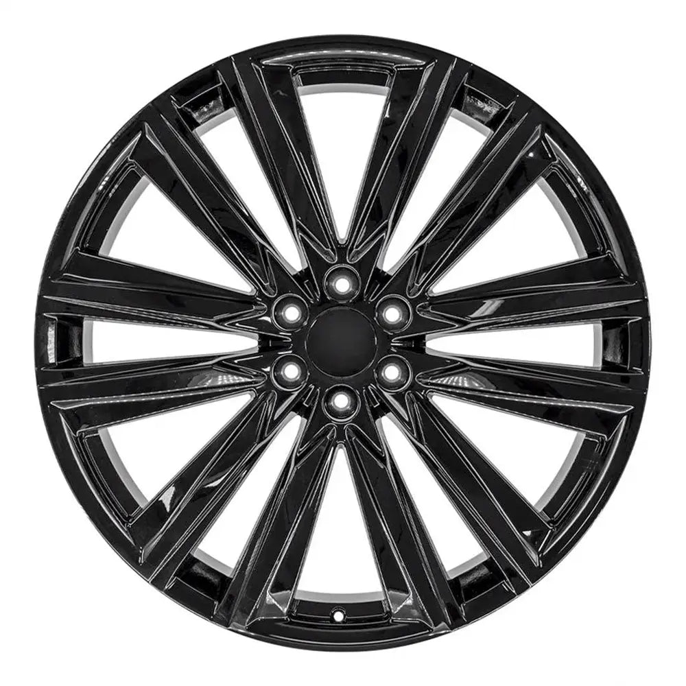 Front view of a 26x10 Gloss Black wheel replacement for Cadillac Escalade replica rim 9511082