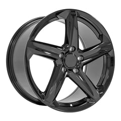 Angle view of a 19x10 Gloss Black wheel replacement for Chevy Corvette replica rim 9511105