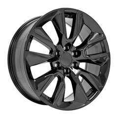 Angle view of a 22x9 Gloss Black wheel replacement for Chevy Silverado replica rim 9511403