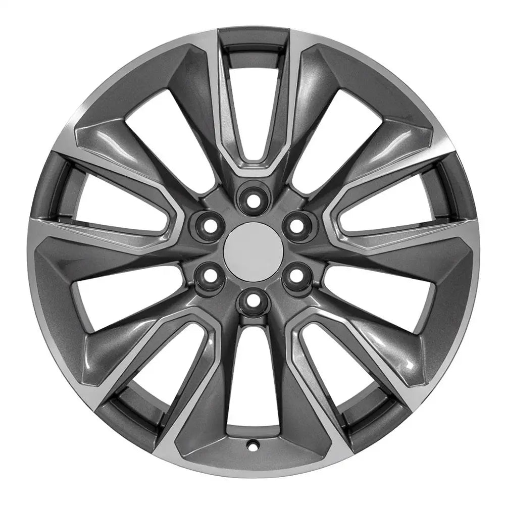 Front view of a 22x9 Machined Gunmetal wheel replacement for Chevy Silverado replica rim 9511404