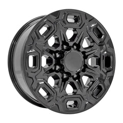 Angle view of a 20x8.5 Gloss Black wheel replacement for Chevy Silverado 2500 3500 replica rim 9511096