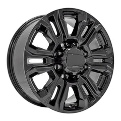 Angle view of a 20x8.5 Gloss Black wheel replacement for Chevy Trucks replica rim 9511139