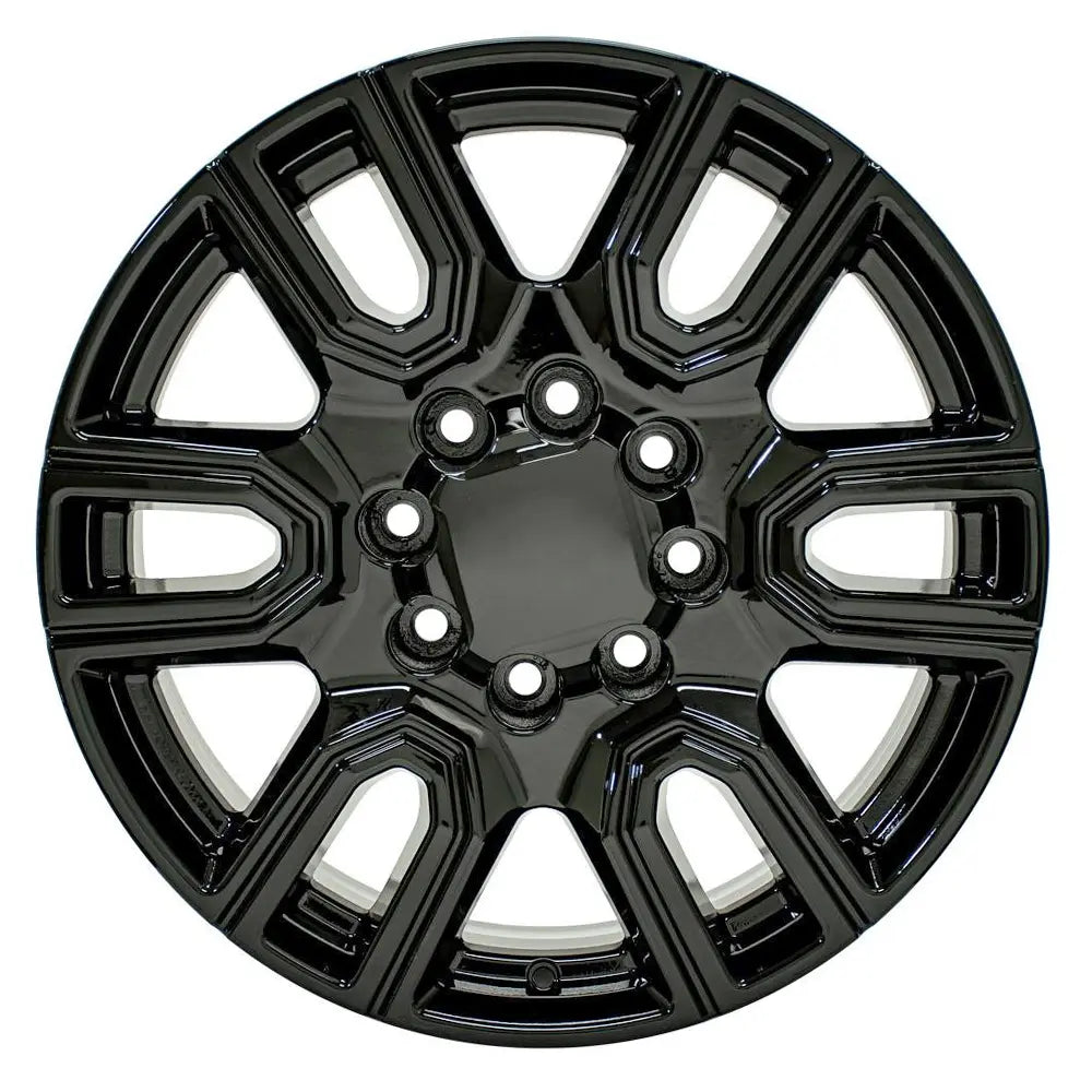 Front view of a 20x8.5 Black wheel replacement for Chevy Truck replica rim 9510937