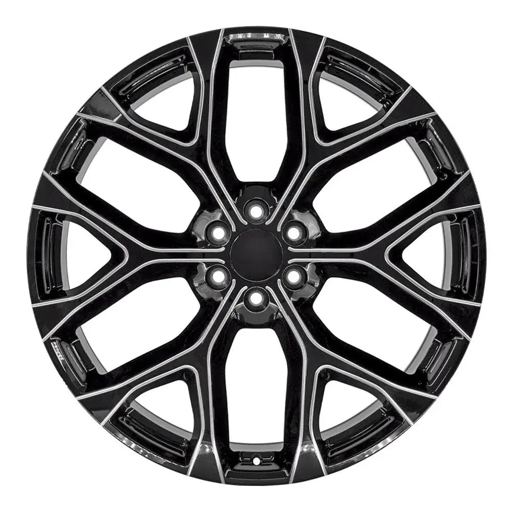 Front view of a 26x10 Machined Milled Black wheel replacement for Chevy Trucks replica rim 9511055