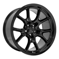 Angle view of a 20x10 Black wheel replacement for Dodge Challenger replica rim 9511067