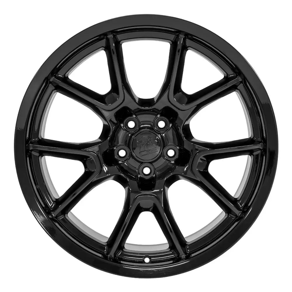 Front view of a 20x10 Black wheel replacement for Dodge Challenger replica rim 9511067