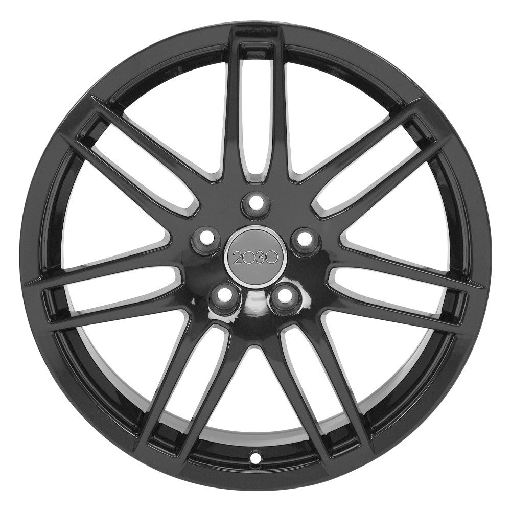 Front view of a 18x8 Black wheel replacement for Audi A3 replica rim 9451941