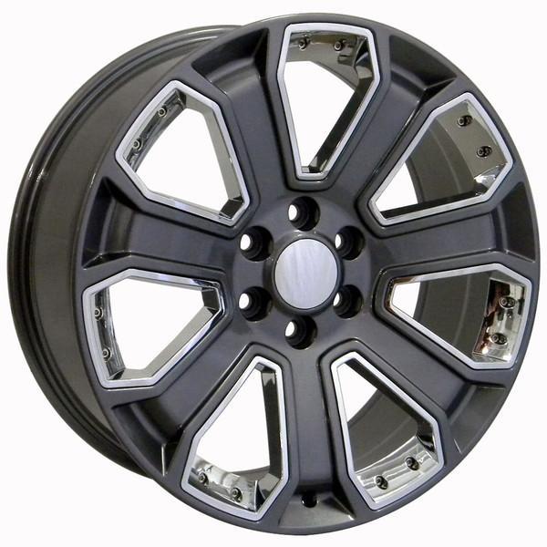 22" Gunmetal Chrome Inserts wheel replacement for Chevy C2500 1988-2000. Replica Rim 9489930