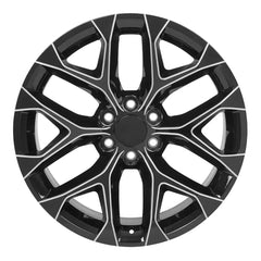 Front view of a 22x9 Machined Black wheel replacement for Chevy Silverado replica rim 9510961