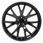 Front view of a 22x9 Black wheel replacement for Chrysler 300 replica rim 9511052