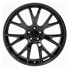 Front view of a 22x9 Black wheel replacement for Chrysler 300 replica rim 9511052