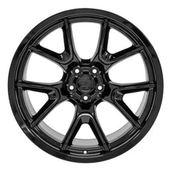 Front view of a 20x11 Black wheel replacement for Dodge Charger replica rim 9511070