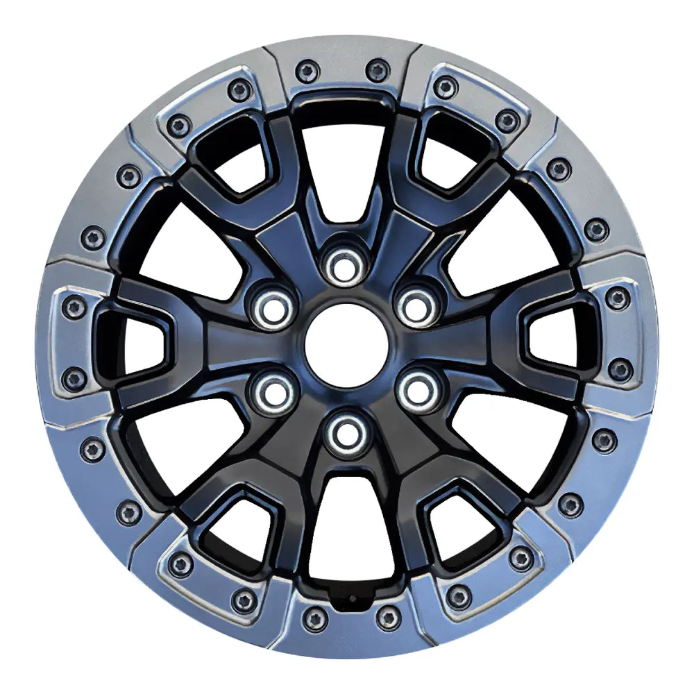 17-inch Ford Bronco OEM wheel ALY00467U45. Black rim front view.