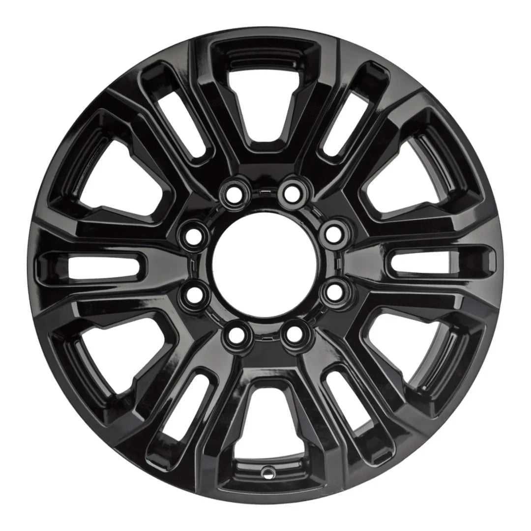 Front view of the 20" 2021-2023 Black GMC Sierra 2500 3500 wheel replacement ALY14026U45N replica rim 84742708