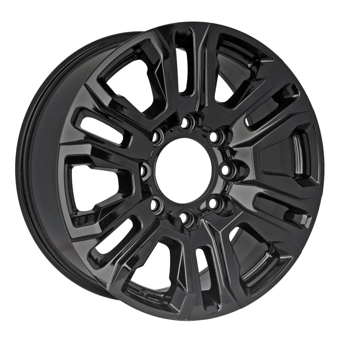 Angle view of the 20" 2021-2023 Black GMC Sierra 2500 3500 wheel replacement ALY14026U45N replica rim 84742708