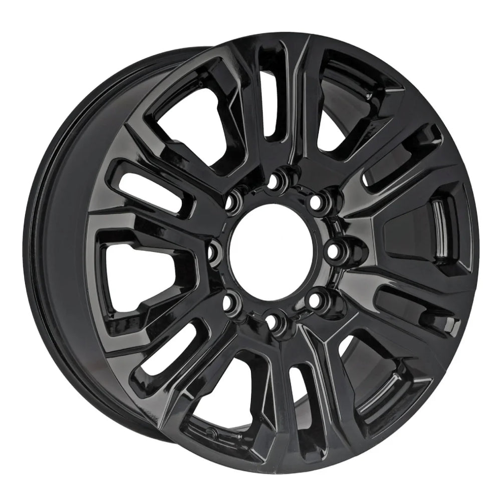 Angle view of the 20" 2021-2023 Black GMC Sierra 2500 3500 wheel replacement ALY14026U45N replica rim 84742708