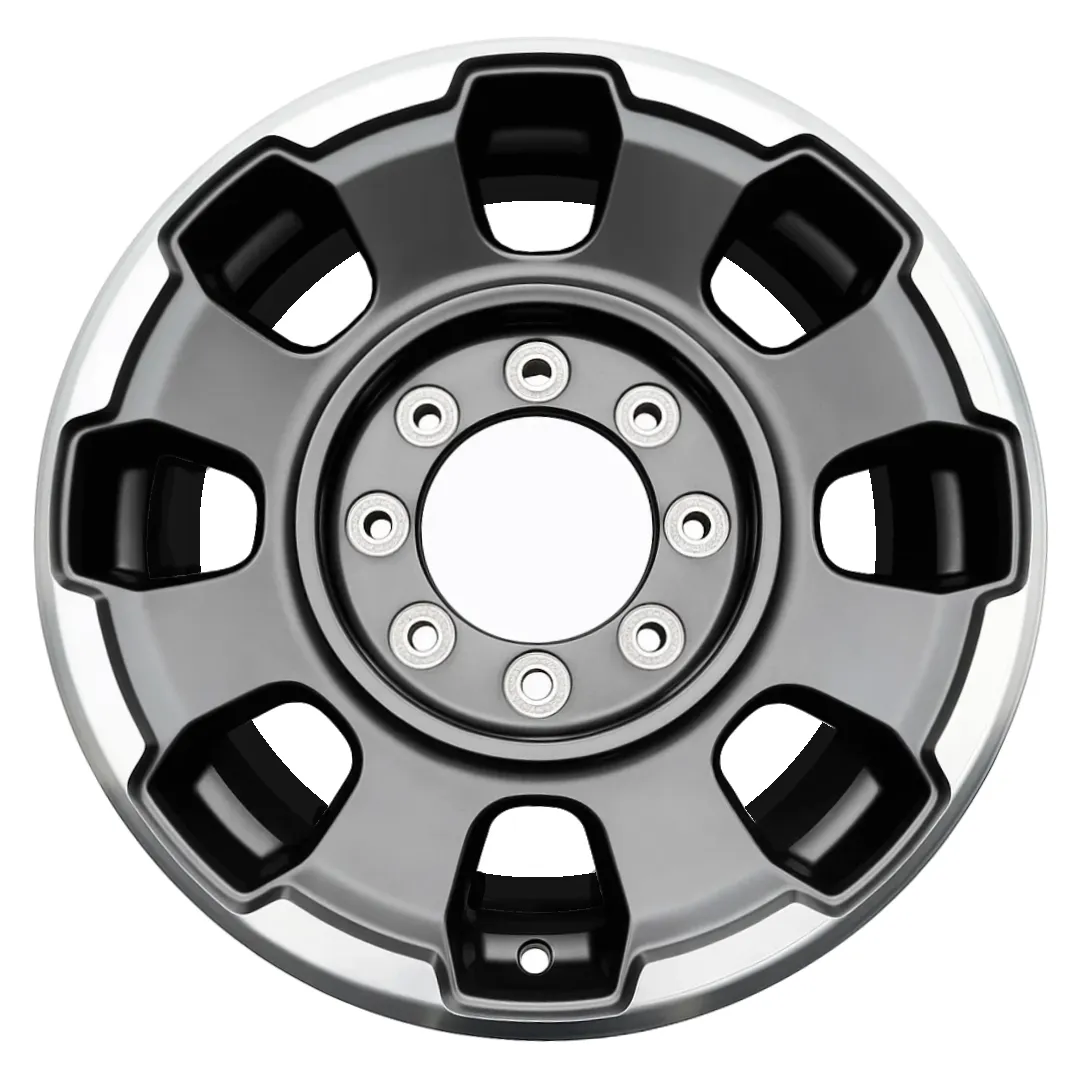 18-inch Ford F250 F350 OEM wheel ALY10488U30. Charcoal rim front view.