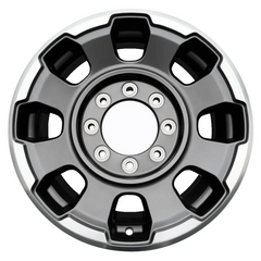 18-inch Ford F250 F350 OEM wheel ALY10488U30. Charcoal rim front view.