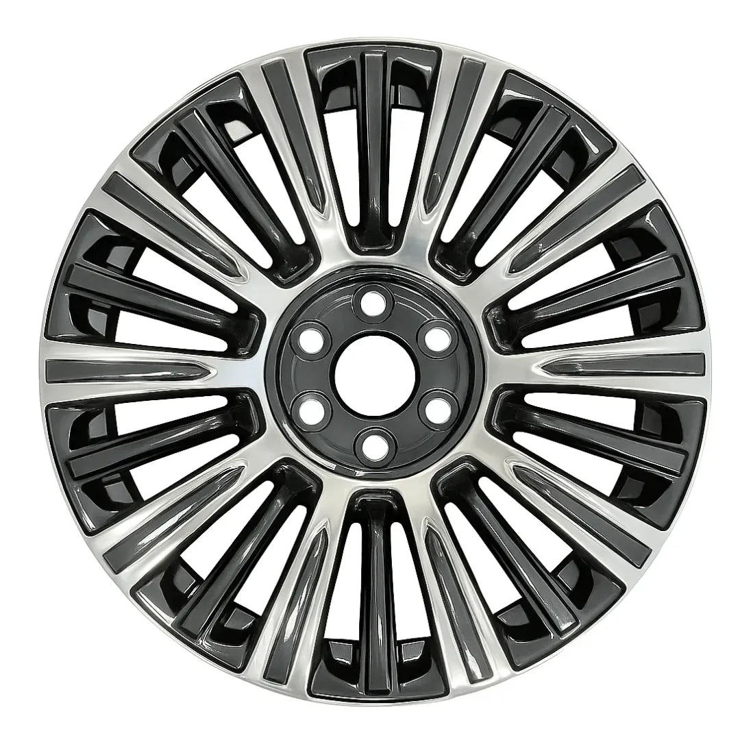 22-inch Cadillac Escalade OEM wheel ALY04876U90. Charcoal rim front view.