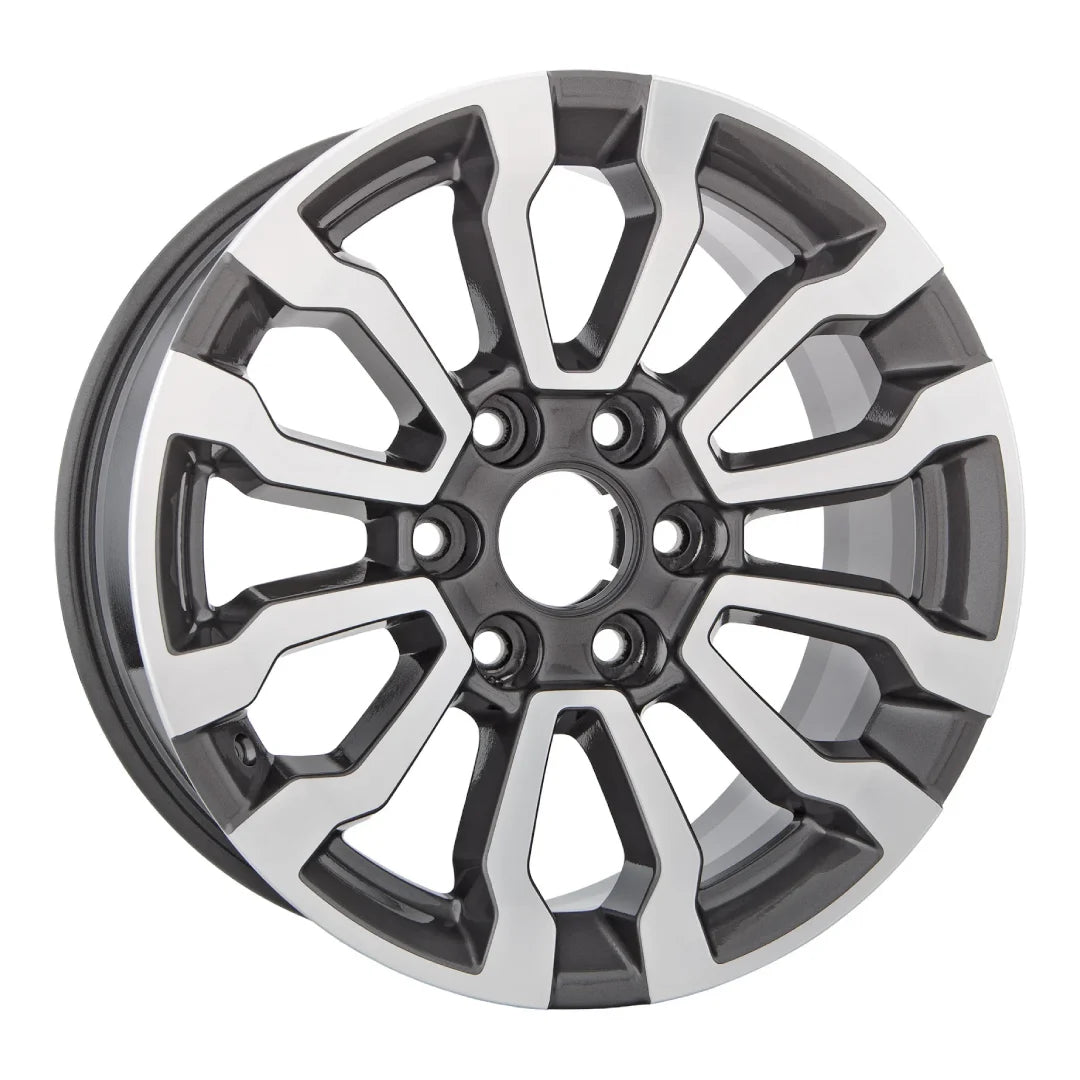 Angle view of the 18 GMC Trucks wheel replacement 2019-2022 machined charcoal replica rim ALY05909U30N