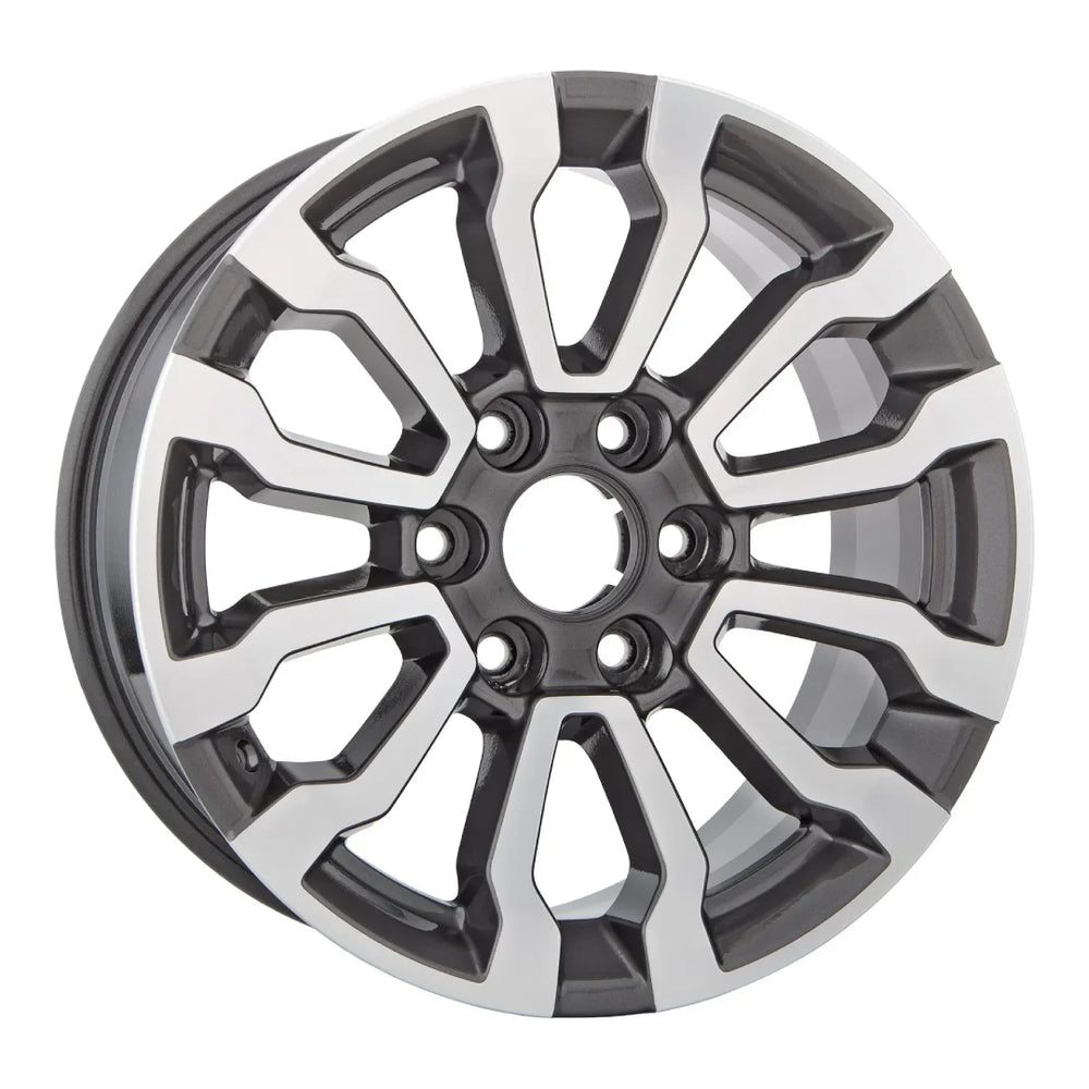 Angle view of the 18 GMC Trucks wheel replacement 2019-2022 machined charcoal replica rim ALY05909U30N
