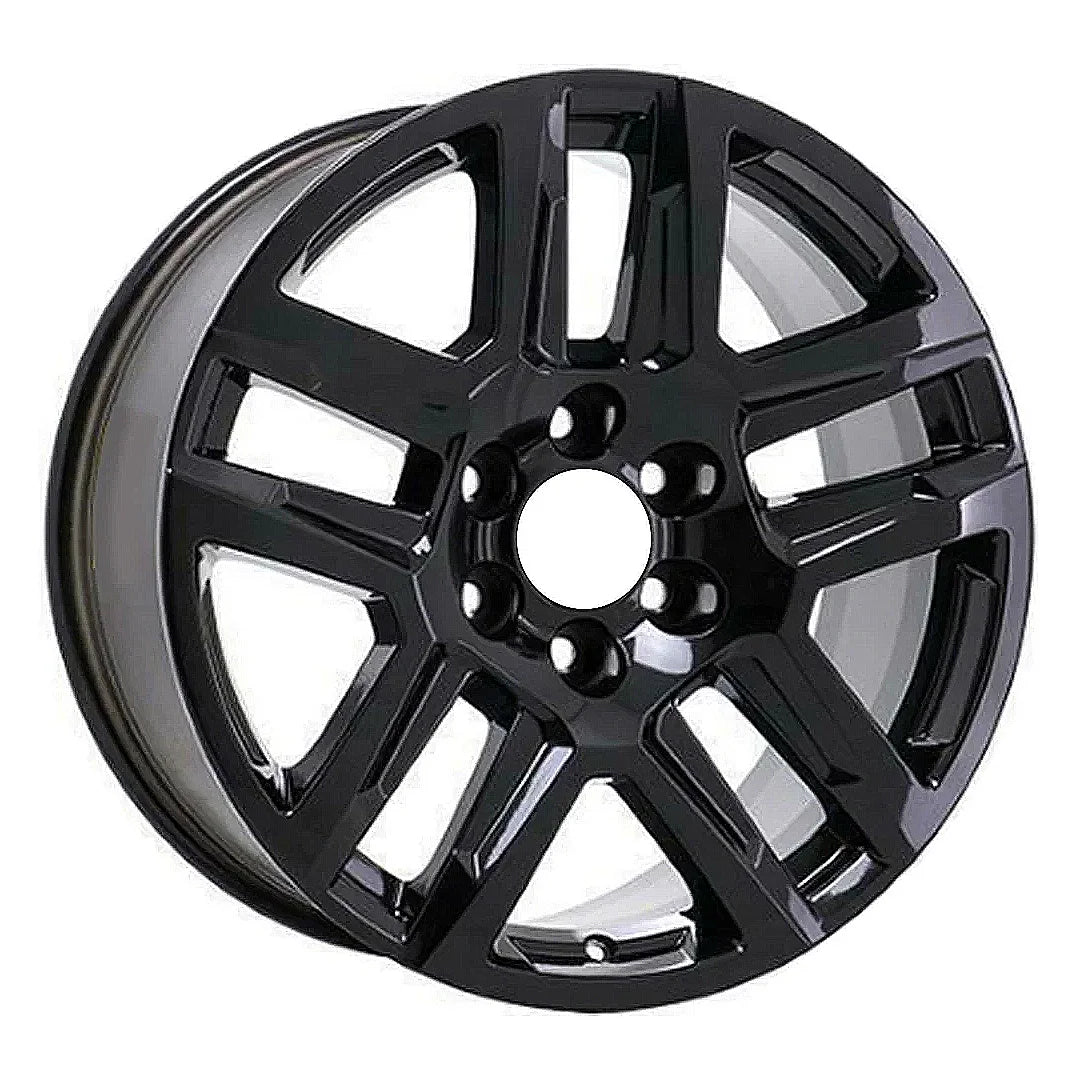 Angle view of the Black 20" 2019-2023 Chevy Silverado wheel replacement 5913 replica rim 23376225