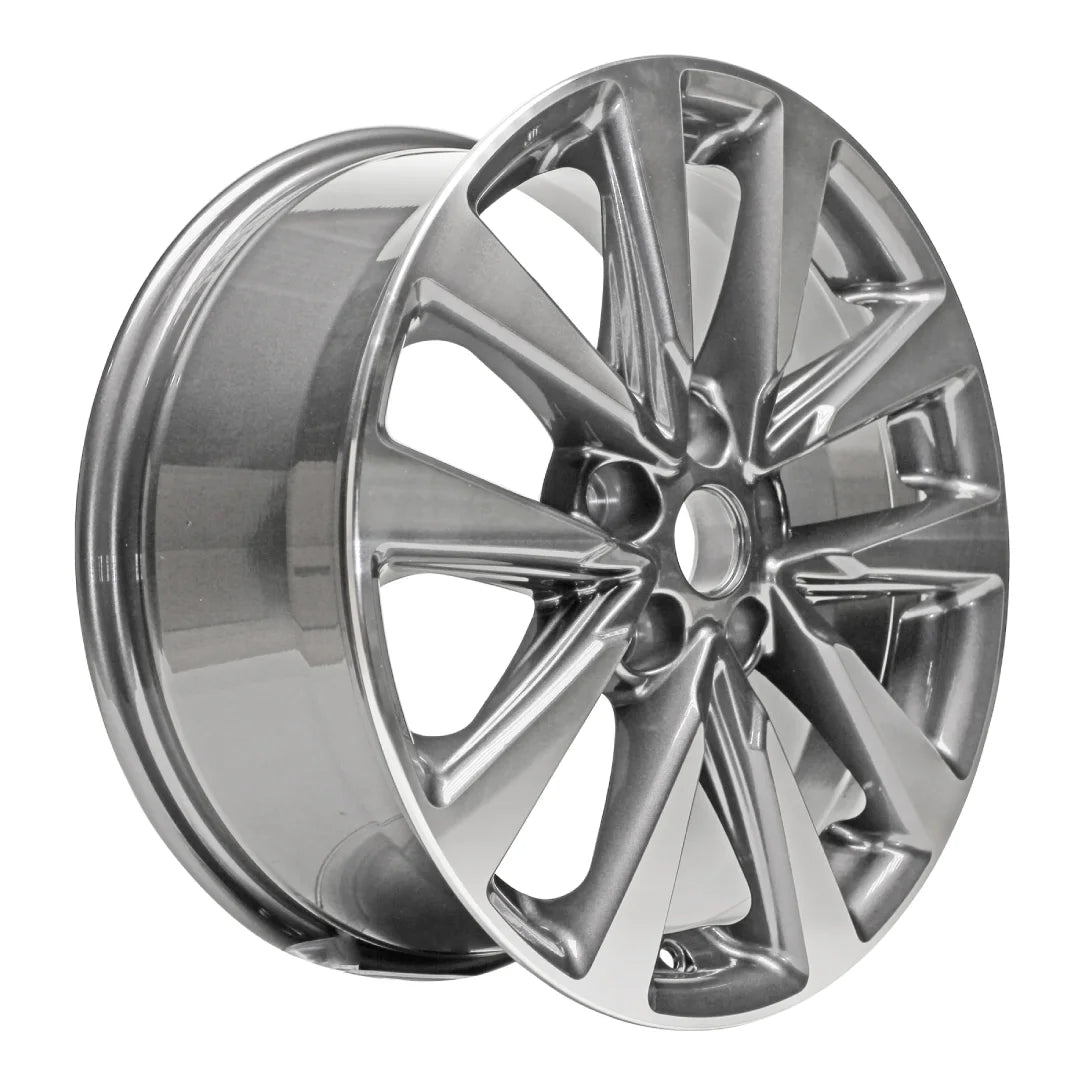 Angle view of the 17" 2016-2018 Nissan Altima wheel replacement ALY62719U30N Charcoal replica rim 403009hp1a