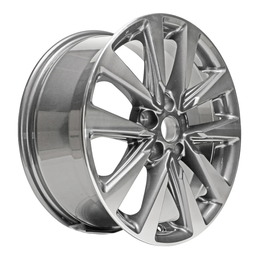 Angle view of the 17" 2016-2018 Nissan Altima wheel replacement ALY62719U30N Charcoal replica rim 403009hp1a