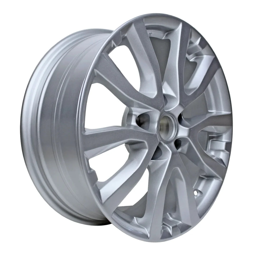 Angle view of a 17x7 Silver Nissan Rogue replica wheel replacement 62746U20 part 403006fl2a