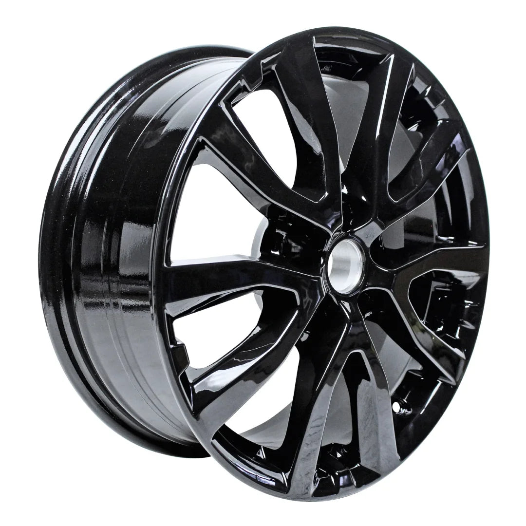 Angle view of a 17x7 Black Nissan Rogue replica wheel replacement 62746U45 part 403006FL1A