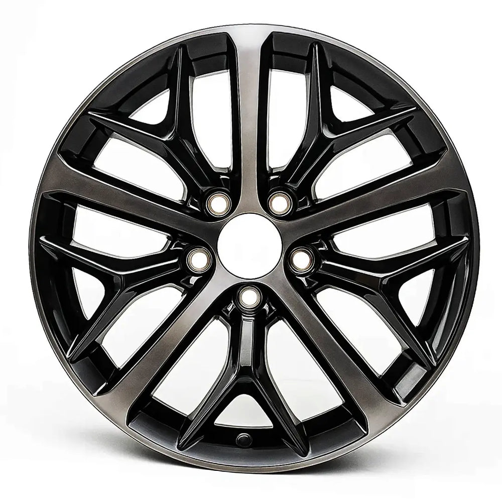18-inch Honda Civic OEM wheel ALY63163U46. Gloss Black with Tinted Machined face rim front view.