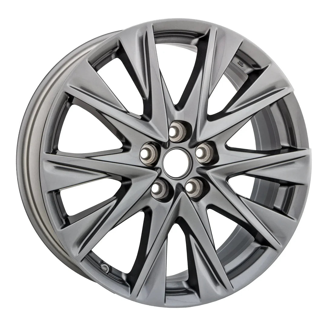 Angle view of the 19" 2019-2021 Mazda CX5 wheel replacement ALY64249U35N Charcoal replica rim 9965497090