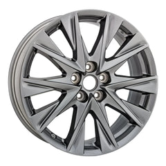 Angle view of the 19" 2019-2021 Mazda CX5 wheel replacement ALY64249U35N Charcoal replica rim 9965497090