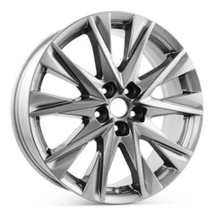 Angle view of the 19" 2019-2021 Mazda CX5 wheel replacement ALY64249U79N Hypersilver replica rim 9965117090