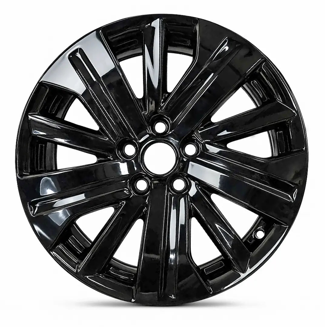 18-inch Mitsubishi Outlander OEM wheel ALY65868U45. Black rim front view.