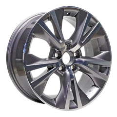Angle view of the 18x7.5 Machined Gray 2014-2019 Toyota Highlander replica rim ALY75162U35N. Wheel replacement part 426110E440