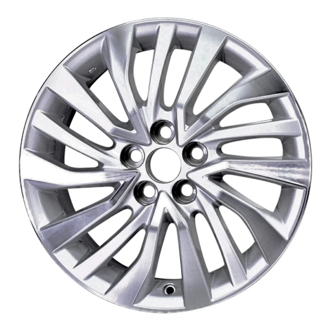 Front view of the 16x6.5 Machined Silver 2017-2020 Toyota Corolla replica rim ALY75207U10N. Wheel replacement part 4261102N00