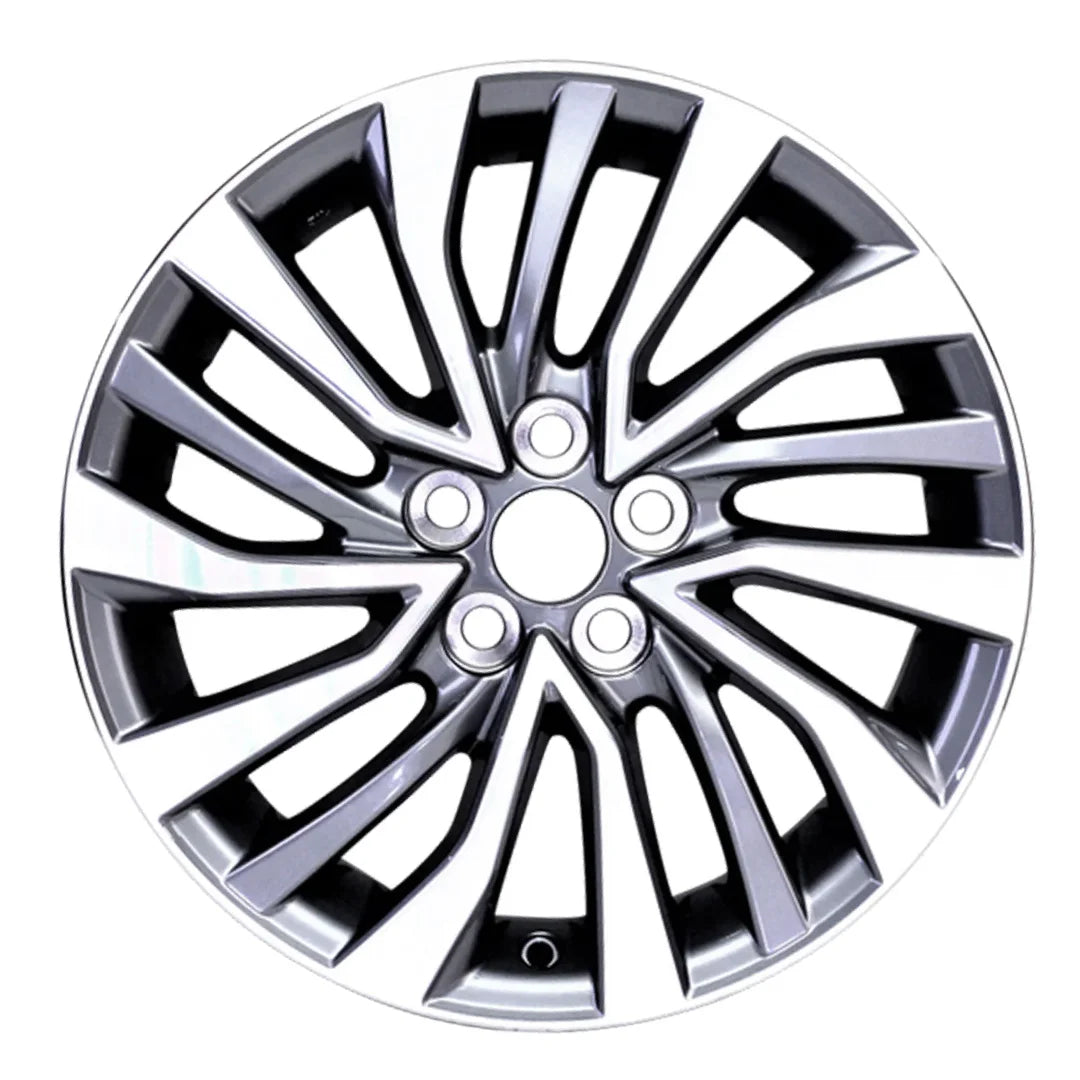 Front view of the 16x6.5 Machined Charcoal 2017-2020 Toyota Corolla replica rim ALY75207U35N. Wheel replacement part 4261102M90