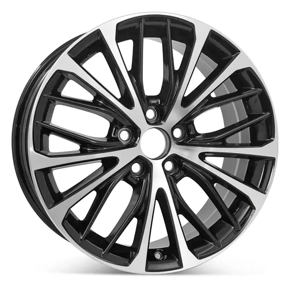 Angle view of an 18" Toyota Camry wheel replacement 2018-2021 Machined Black replica rim ALY75221U45N 426110E470