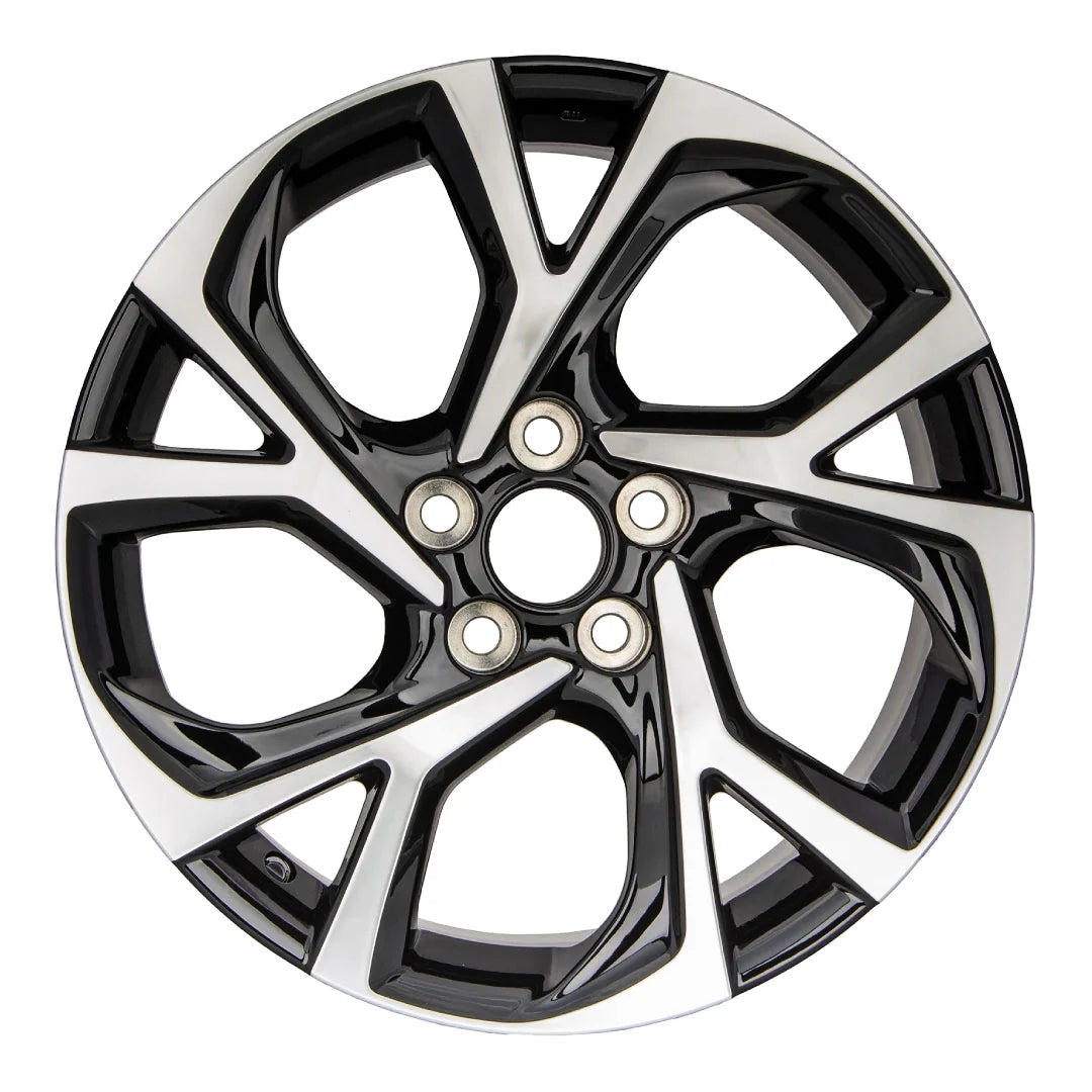 Front view of the 18x7 Machined Black 2018-2022 Toyota C-HR replica rim ALY75224U45N. Wheel replacement part 42611F4040