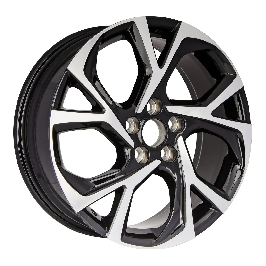 Angle view of the 18x7 Machined Black 2018-2022 Toyota C-HR replica rim ALY75224U45N. Wheel replacement part 42611F4040