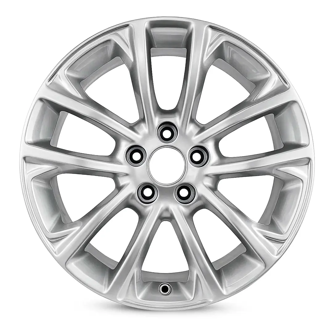 17-inch Jeep Cherokee OEM wheel ALY09201U15. Sparkle Silver rim front view on a white background