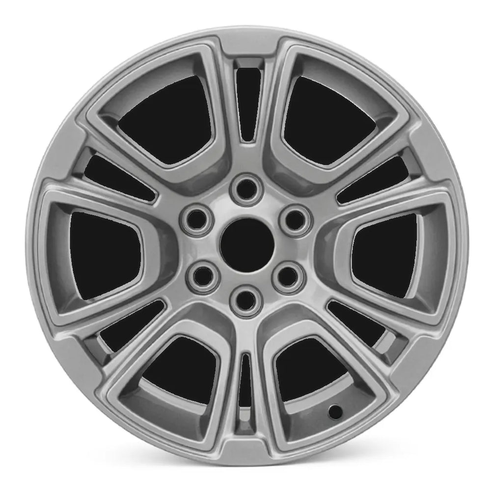 18-inch Jeep Wagoneer OEM wheel ALY09295U20. Silver rim front view.