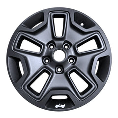 Front view of a ALY09118U45 Metallic Black Jeep Wrangler OEM Wheel 2013-2018 alloy rims 1XA50RXFAA